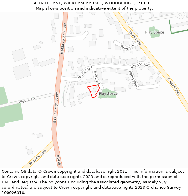 4, HALL LANE, WICKHAM MARKET, WOODBRIDGE, IP13 0TG: Location map and indicative extent of plot