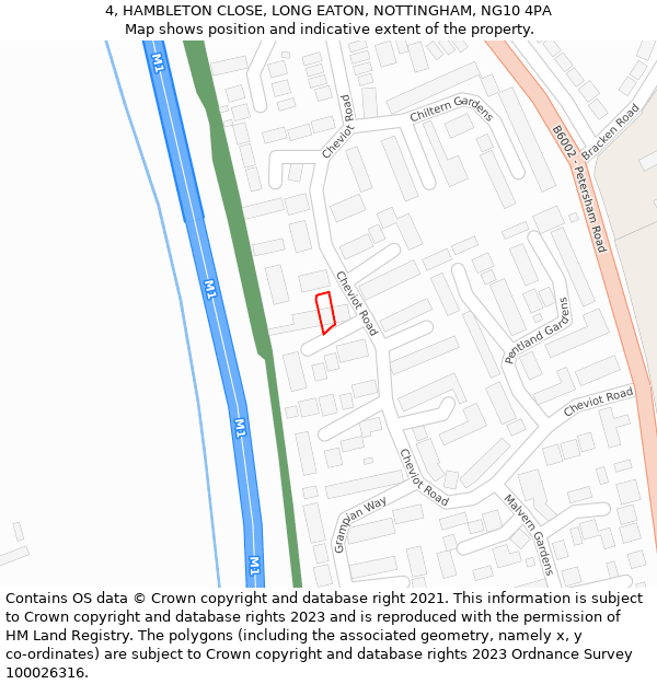 4, HAMBLETON CLOSE, LONG EATON, NOTTINGHAM, NG10 4PA: Location map and indicative extent of plot