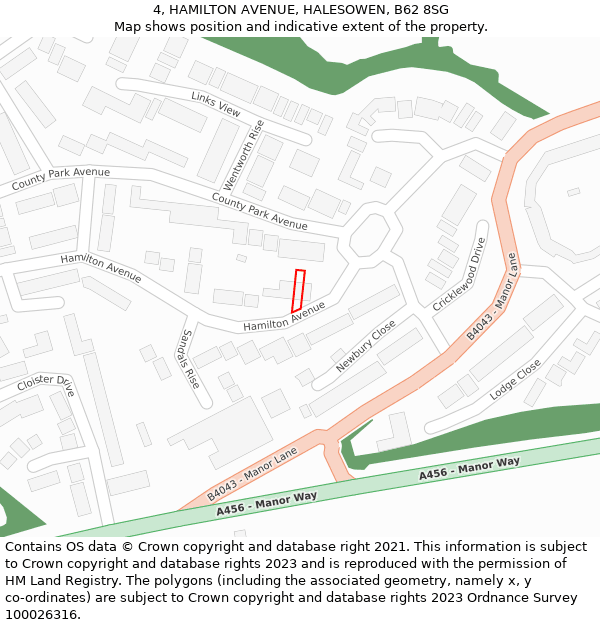 4, HAMILTON AVENUE, HALESOWEN, B62 8SG: Location map and indicative extent of plot