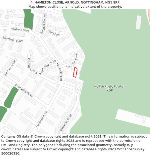 4, HAMILTON CLOSE, ARNOLD, NOTTINGHAM, NG5 8RP: Location map and indicative extent of plot