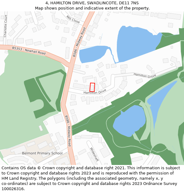 4, HAMILTON DRIVE, SWADLINCOTE, DE11 7NS: Location map and indicative extent of plot