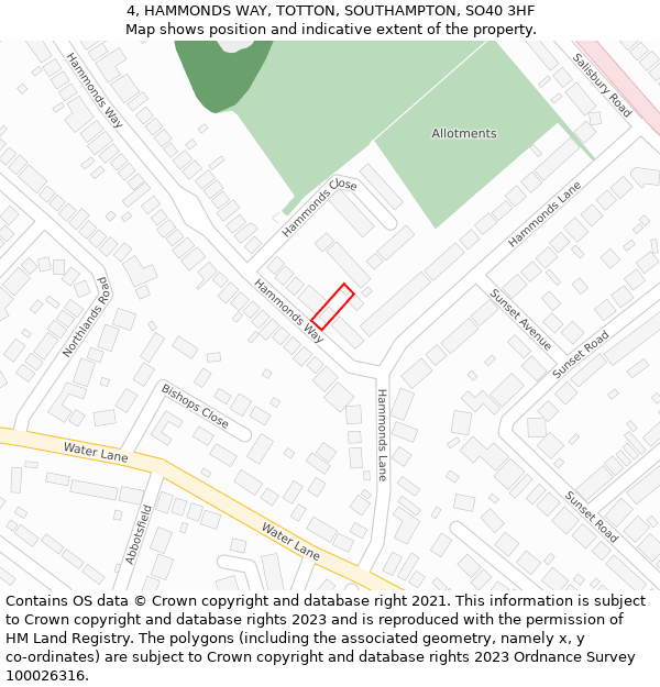 4, HAMMONDS WAY, TOTTON, SOUTHAMPTON, SO40 3HF: Location map and indicative extent of plot