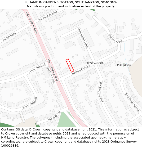 4, HAMTUN GARDENS, TOTTON, SOUTHAMPTON, SO40 3NW: Location map and indicative extent of plot