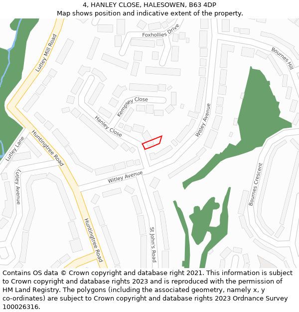 4, HANLEY CLOSE, HALESOWEN, B63 4DP: Location map and indicative extent of plot