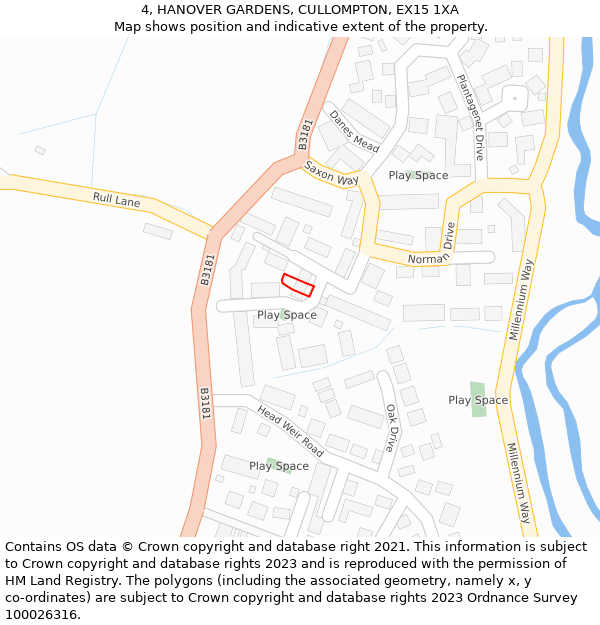 4, HANOVER GARDENS, CULLOMPTON, EX15 1XA: Location map and indicative extent of plot