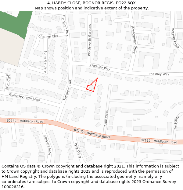 4, HARDY CLOSE, BOGNOR REGIS, PO22 6QX: Location map and indicative extent of plot