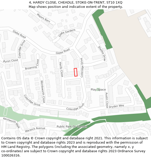 4, HARDY CLOSE, CHEADLE, STOKE-ON-TRENT, ST10 1XQ: Location map and indicative extent of plot