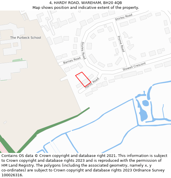 4, HARDY ROAD, WAREHAM, BH20 4QB: Location map and indicative extent of plot