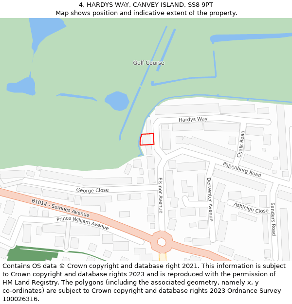 4, HARDYS WAY, CANVEY ISLAND, SS8 9PT: Location map and indicative extent of plot