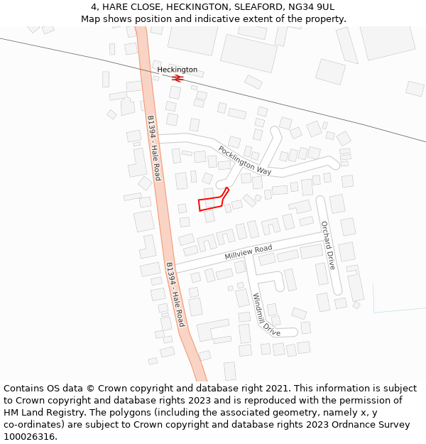 4, HARE CLOSE, HECKINGTON, SLEAFORD, NG34 9UL: Location map and indicative extent of plot