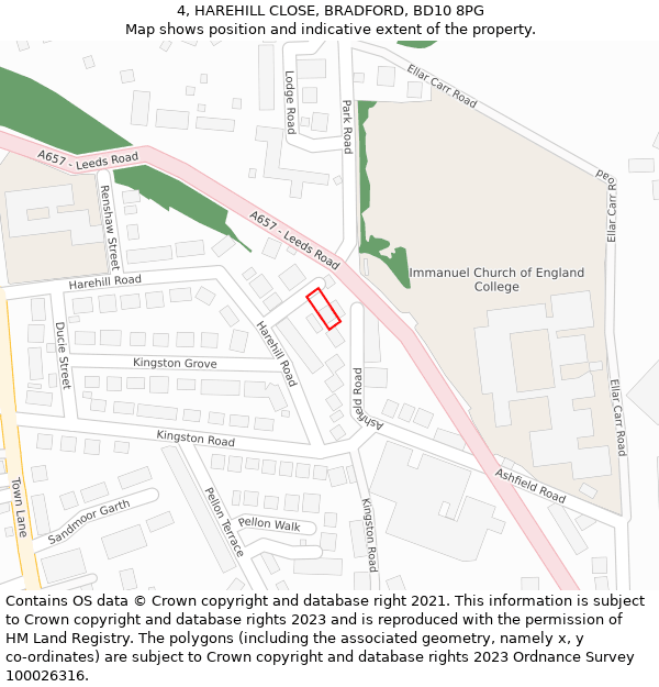4, HAREHILL CLOSE, BRADFORD, BD10 8PG: Location map and indicative extent of plot