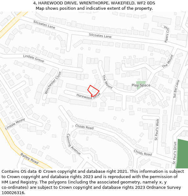 4, HAREWOOD DRIVE, WRENTHORPE, WAKEFIELD, WF2 0DS: Location map and indicative extent of plot