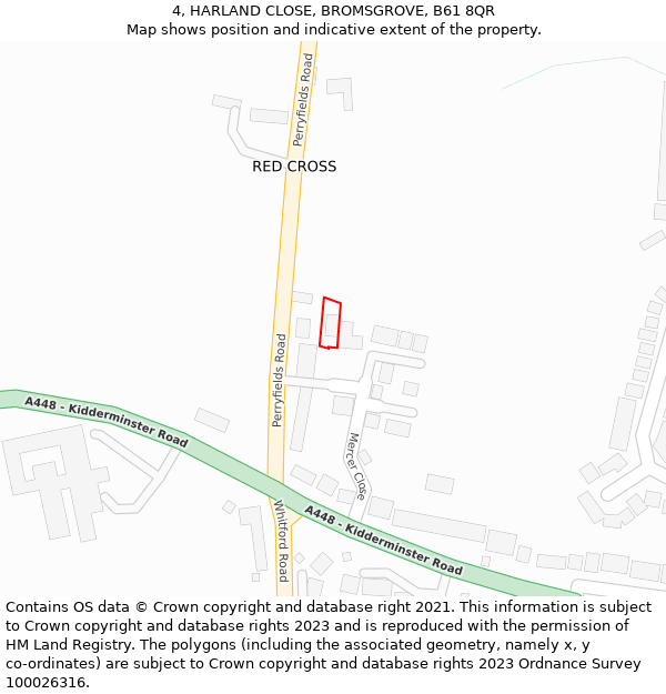 4, HARLAND CLOSE, BROMSGROVE, B61 8QR: Location map and indicative extent of plot