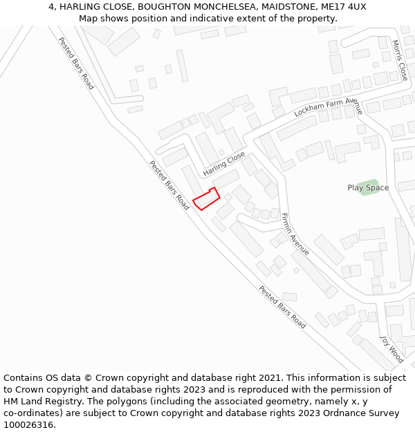 4, HARLING CLOSE, BOUGHTON MONCHELSEA, MAIDSTONE, ME17 4UX: Location map and indicative extent of plot