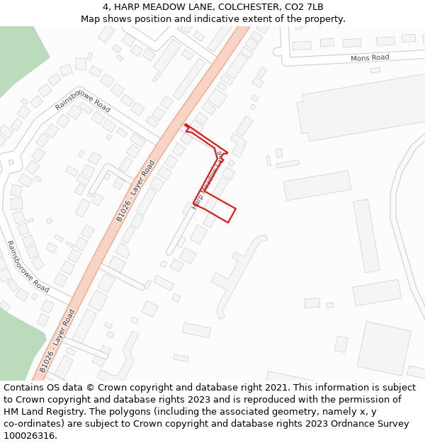4, HARP MEADOW LANE, COLCHESTER, CO2 7LB: Location map and indicative extent of plot