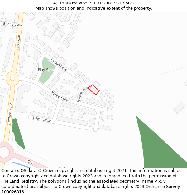 4, HARROW WAY, SHEFFORD, SG17 5GG: Location map and indicative extent of plot