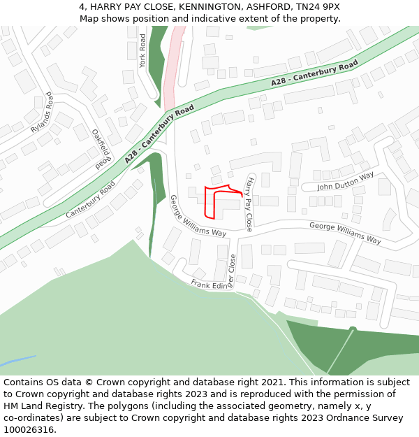 4, HARRY PAY CLOSE, KENNINGTON, ASHFORD, TN24 9PX: Location map and indicative extent of plot