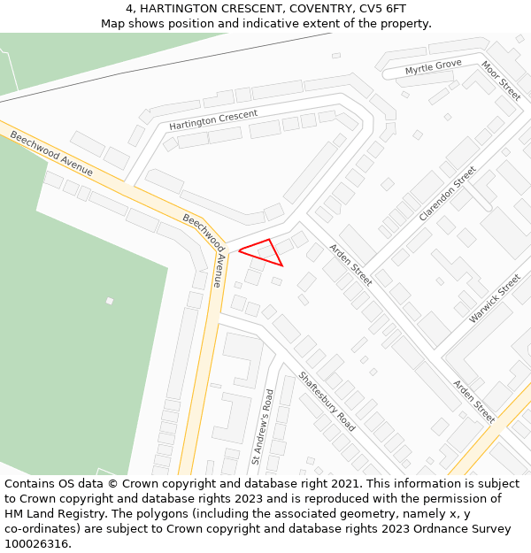 4, HARTINGTON CRESCENT, COVENTRY, CV5 6FT: Location map and indicative extent of plot