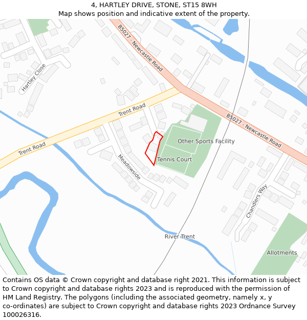 4, HARTLEY DRIVE, STONE, ST15 8WH: Location map and indicative extent of plot