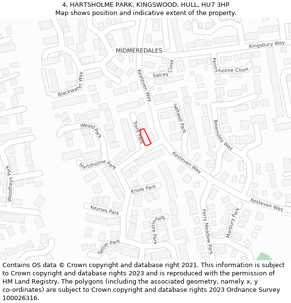 4, HARTSHOLME PARK, KINGSWOOD, HULL, HU7 3HP: Location map and indicative extent of plot
