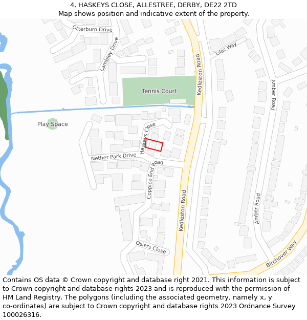 4, HASKEYS CLOSE, ALLESTREE, DERBY, DE22 2TD: Location map and indicative extent of plot