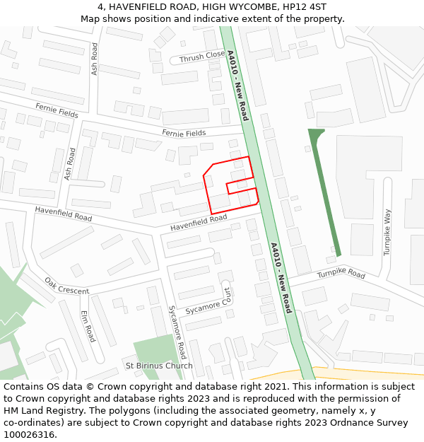 4, HAVENFIELD ROAD, HIGH WYCOMBE, HP12 4ST: Location map and indicative extent of plot