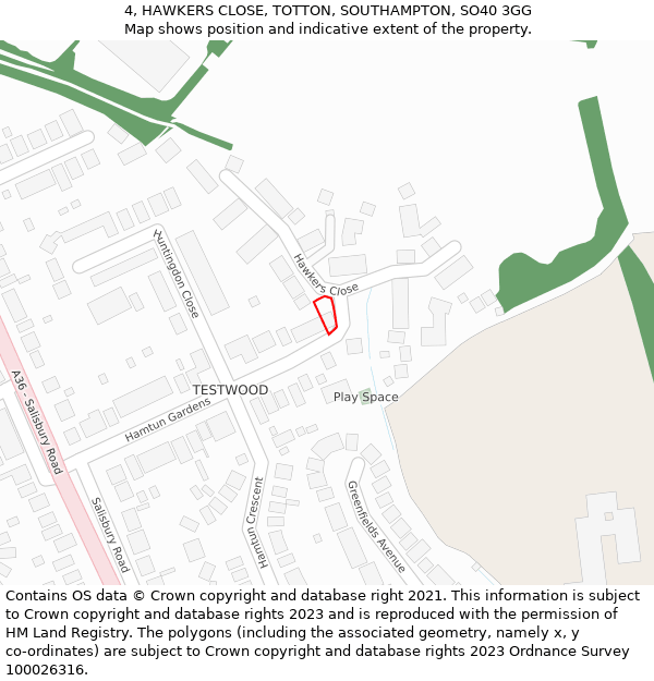 4, HAWKERS CLOSE, TOTTON, SOUTHAMPTON, SO40 3GG: Location map and indicative extent of plot