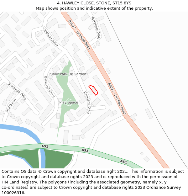 4, HAWLEY CLOSE, STONE, ST15 8YS: Location map and indicative extent of plot