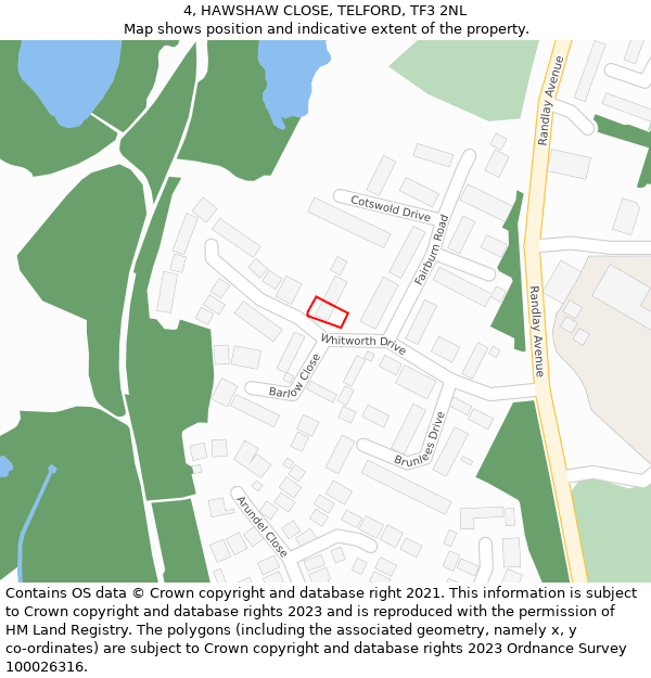 4, HAWSHAW CLOSE, TELFORD, TF3 2NL: Location map and indicative extent of plot