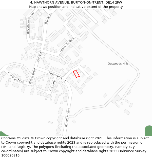 4, HAWTHORN AVENUE, BURTON-ON-TRENT, DE14 2FW: Location map and indicative extent of plot