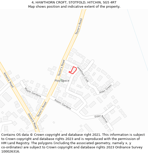 4, HAWTHORN CROFT, STOTFOLD, HITCHIN, SG5 4RT: Location map and indicative extent of plot