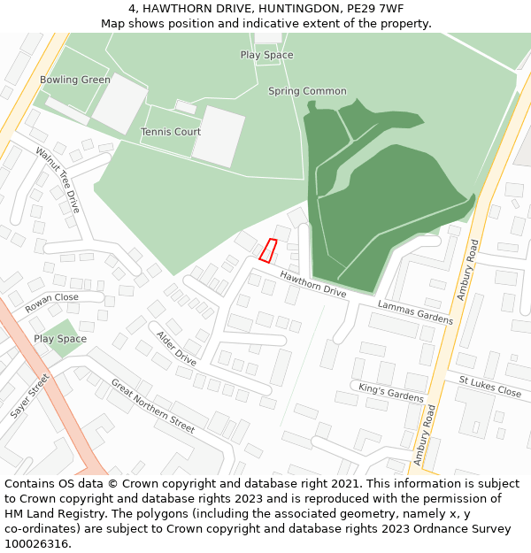 4, HAWTHORN DRIVE, HUNTINGDON, PE29 7WF: Location map and indicative extent of plot