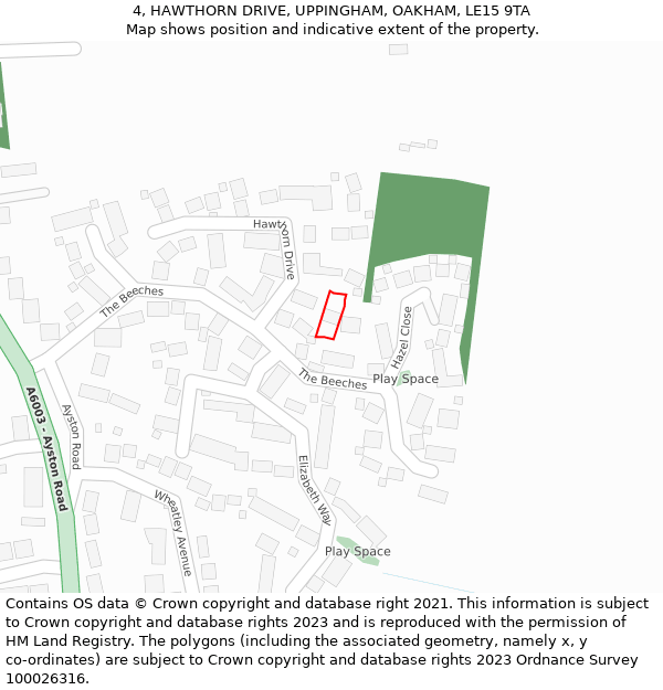 4, HAWTHORN DRIVE, UPPINGHAM, OAKHAM, LE15 9TA: Location map and indicative extent of plot