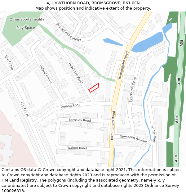 4, HAWTHORN ROAD, BROMSGROVE, B61 0EN: Location map and indicative extent of plot