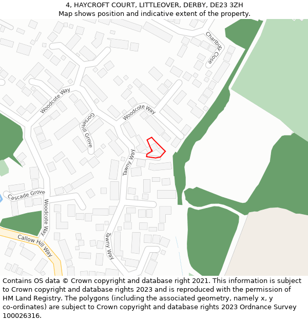 4, HAYCROFT COURT, LITTLEOVER, DERBY, DE23 3ZH: Location map and indicative extent of plot