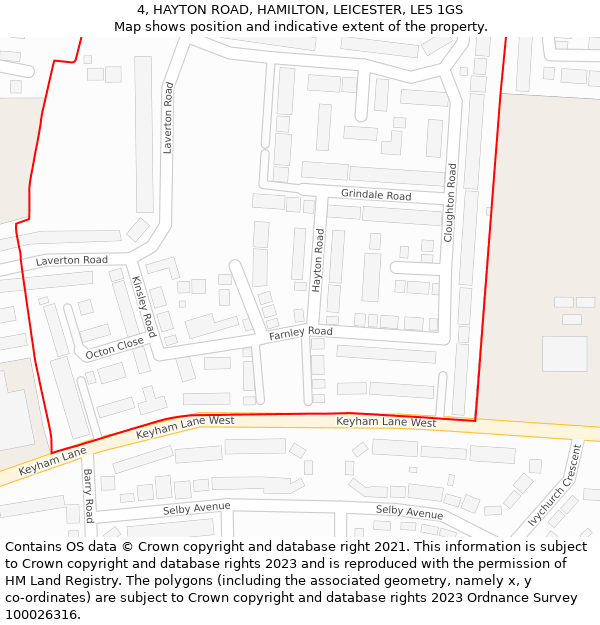 4, HAYTON ROAD, HAMILTON, LEICESTER, LE5 1GS: Location map and indicative extent of plot