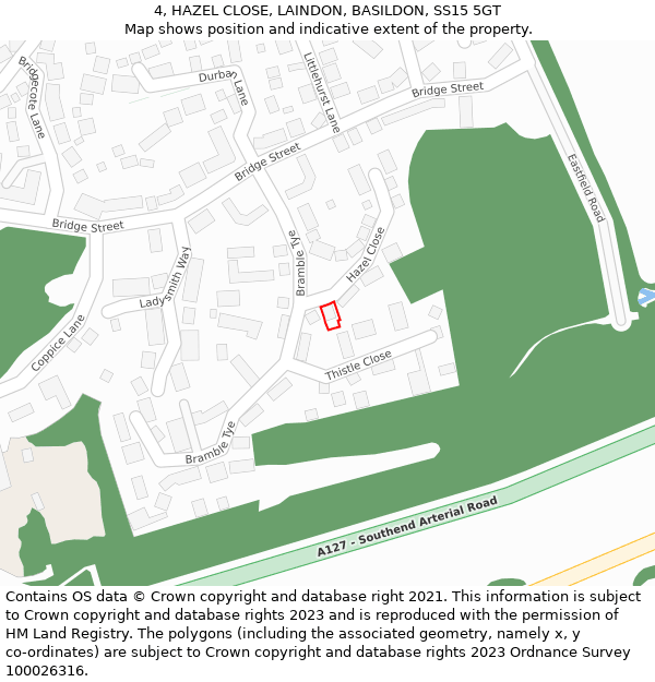 4, HAZEL CLOSE, LAINDON, BASILDON, SS15 5GT: Location map and indicative extent of plot