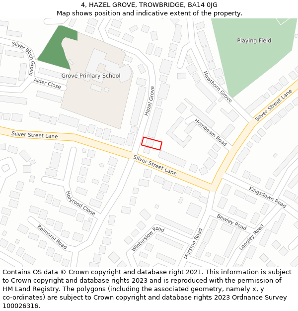 4, HAZEL GROVE, TROWBRIDGE, BA14 0JG: Location map and indicative extent of plot