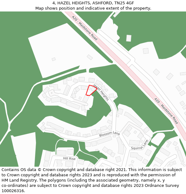 4, HAZEL HEIGHTS, ASHFORD, TN25 4GF: Location map and indicative extent of plot