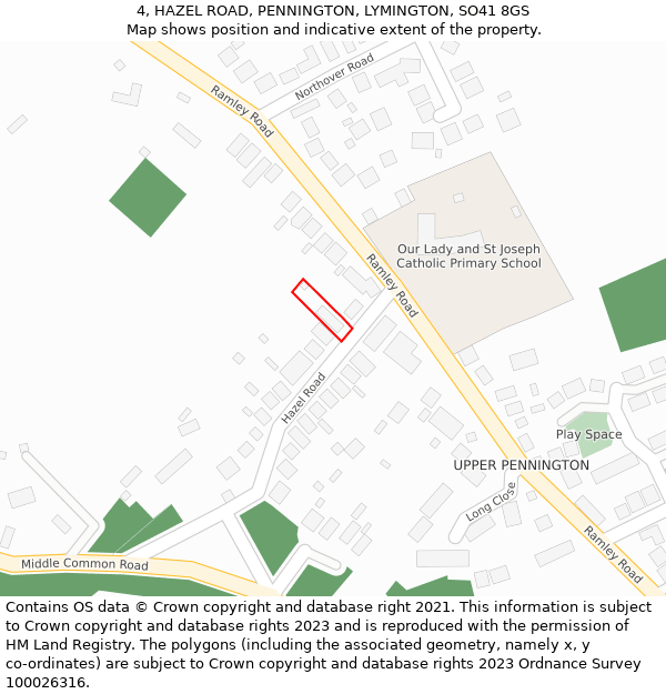 4, HAZEL ROAD, PENNINGTON, LYMINGTON, SO41 8GS: Location map and indicative extent of plot