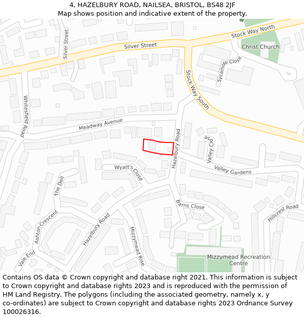 4, HAZELBURY ROAD, NAILSEA, BRISTOL, BS48 2JF: Location map and indicative extent of plot