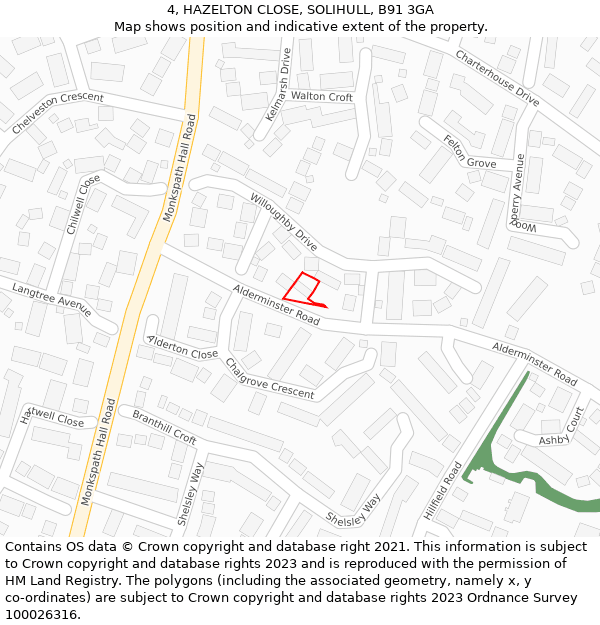 4, HAZELTON CLOSE, SOLIHULL, B91 3GA: Location map and indicative extent of plot