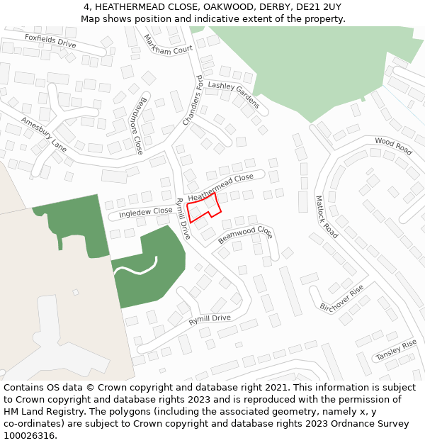 4, HEATHERMEAD CLOSE, OAKWOOD, DERBY, DE21 2UY: Location map and indicative extent of plot