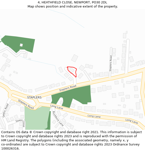 4, HEATHFIELD CLOSE, NEWPORT, PO30 2DL: Location map and indicative extent of plot
