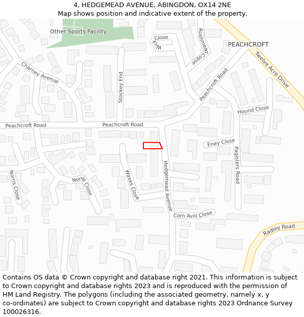 4, HEDGEMEAD AVENUE, ABINGDON, OX14 2NE: Location map and indicative extent of plot