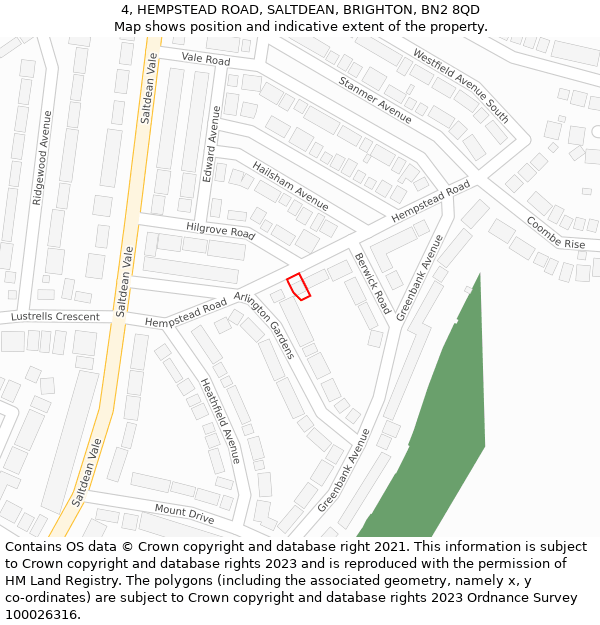 4, HEMPSTEAD ROAD, SALTDEAN, BRIGHTON, BN2 8QD: Location map and indicative extent of plot