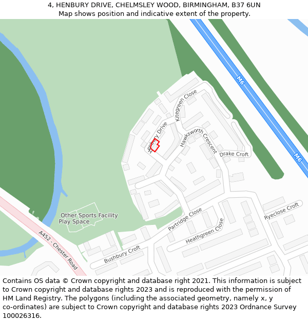 4, HENBURY DRIVE, CHELMSLEY WOOD, BIRMINGHAM, B37 6UN: Location map and indicative extent of plot