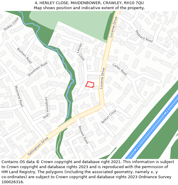 4, HENLEY CLOSE, MAIDENBOWER, CRAWLEY, RH10 7QU: Location map and indicative extent of plot