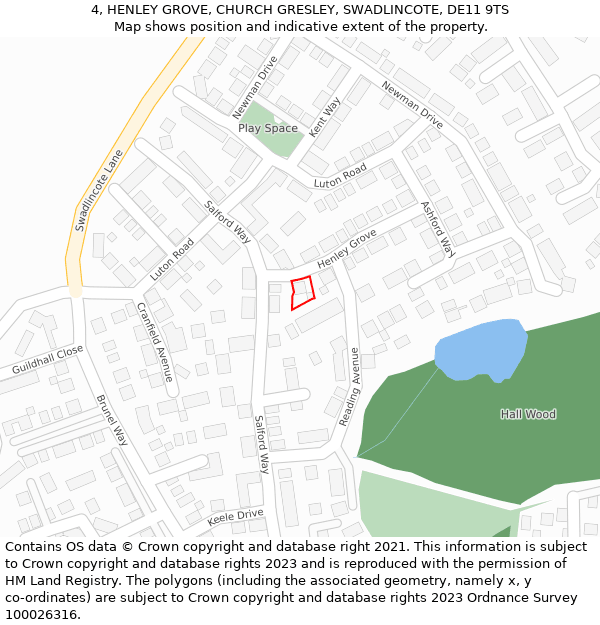 4, HENLEY GROVE, CHURCH GRESLEY, SWADLINCOTE, DE11 9TS: Location map and indicative extent of plot