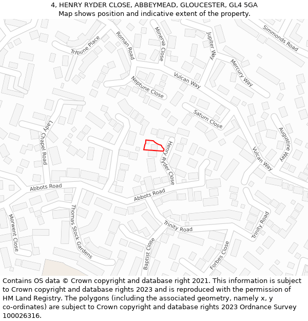 4, HENRY RYDER CLOSE, ABBEYMEAD, GLOUCESTER, GL4 5GA: Location map and indicative extent of plot